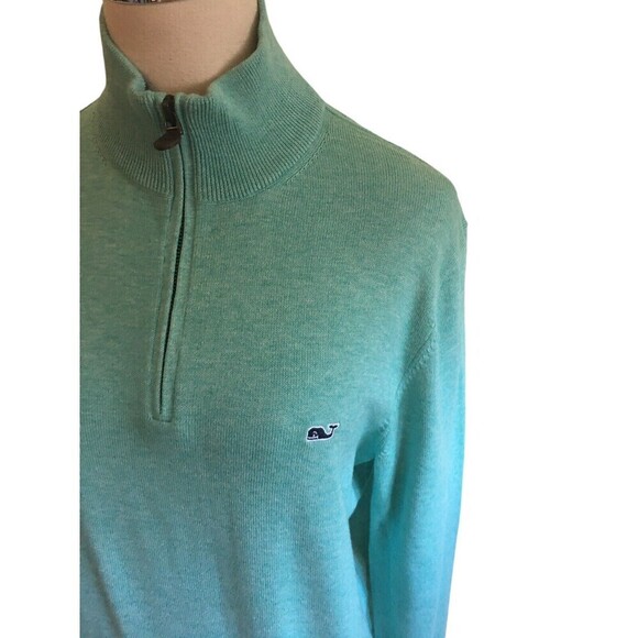 Vineyard Vines Sweater Women's Size XS Mint Green Cotton Mock Neck 1/4 Zip - Picture 3 of 7
